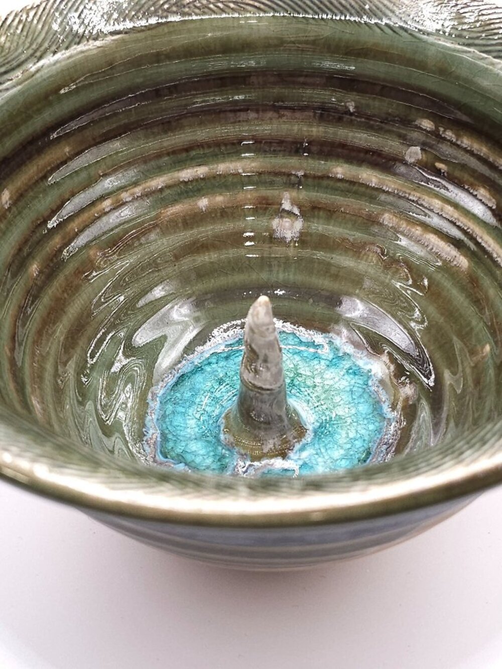 Handmade Ceramic Bowl With Green & Turquoise Glaze Perfect For Snacks Or Artsy V